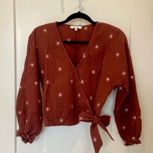 Madewell smocked-sleeve wrap top
